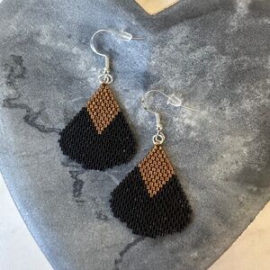 Black and Copper Seed Bead Earrings Handwoven Beaded Earrings Gift for Her